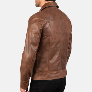 Veste en toile en cuir véritable unisexe classique avec col montant fermeture à glissière avant poches zippées vêtements d'extérieur décontractés élégants - Product Image 3