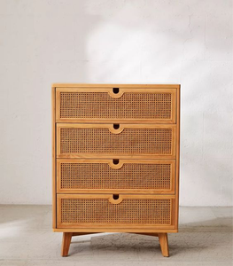 Eco-Friendly Durable Minimalist Nightstand with Large Capacity Teak Rattan Combination - Product Image 2