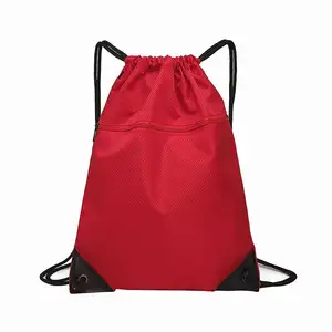 지퍼 프론트 포켓 학생 Drawstrings 배낭과 붉은 색 캐주얼 착용 Drawstrings 가방