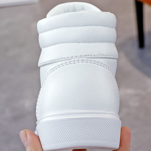 남성과 여성을위한 사용자 정의 로고 올 화이트 하이탑 스케이터 스니커즈 PU 가죽 캐주얼 신발 - Product Image 5