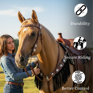 Équipement équestre en cuir occidental artisanal de qualité supérieure |   Ensemble de têtière et de plastron perlés |   Équipement d'équitation durable |   2026 - Product Image 3