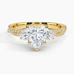 Anillo de Diamantes con Corte Corazón, Diseño de Tres Piedras en Oro Trenzado, Piedras Laterales Redondas, Joyería de Lujo para Compromiso, Regalos para Novias - Product Image 1