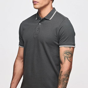 เสื้อโปโลผ้าฝ้ายระบายอากาศสไตล์ลำลองของผู้ชายเสื้อโปโลลายสีพื้นแบบ2024ใหม่ออกแบบได้ตามที่ต้องการ - Product Image 5