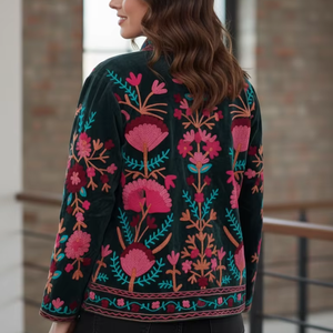 Veste en velours de coton respirant, brodée Suzani, pour femmes, à porter pour les fêtes - Product Image 2