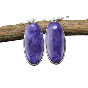 Bijoux pour femmes Boucles d'oreilles style Boho Bijoux en argent sterling 925 Charoite Gemstone Trending Boucles d'oreilles faites à la main Cadeau pour l'amour - Product Image 1