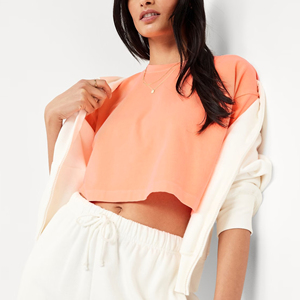 Vêtements décontractés pour femmes épaule tombante col rond manches courtes couleur unie streatwear surdimensionné hip hop haut court t-shirt pour femmes - Product Image 2