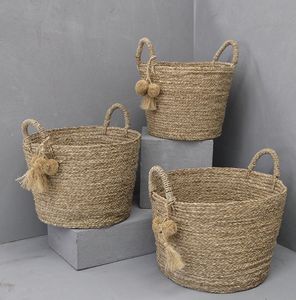 Cesta de almacenamiento tejida hecha a mano, cesta plegable de tela y lavandería, paja, mimbre, algas marinas, vientre, jardín, maceta, cesta para plantas - Product Image 6