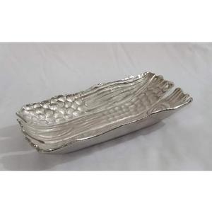 Serveur de sécurité alimentaire exclusif de luxe moderne et classique de créateur performatif en aluminium nickelé de qualité supérieure serveur de plateau rond - Product Image 5