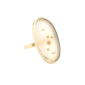 Bijoux fantaisie Agate dendritique naturelle anneaux plaqué or jaune pierre ovale ouvert anneaux réglables - Product Image 2