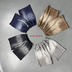 Shorts en coton épais délavé à l'acide pour homme, style été 2025, effet délavé au soleil, avec cordon de serrage et motif uni - Product Image 2