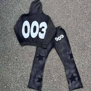 Pullover Tracksuit Distressed Embroidery logo FLARE Tracksuit <b>for</b> <b>Men</b> Flared Hoodie & <b>Sweat</b> <b>Pants</b> Sets Tracksuit - Product Image 1