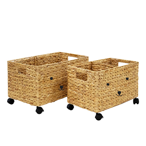 Paniers de rangement pour enfants en jacinthe d'eau sur roulettes avec poignée d'insertion sous la table Panier à roulettes tissé pour meubles d'enfants Chambre d'enfant - Product Image 5