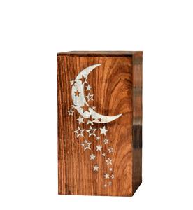 Moon Star Lichtenberg Urne de crémation en résine antique fabriquée à la main pour adultes Crémation pour cendres Résine en bois Ronde Funérailles pour cendres - Product Image 1