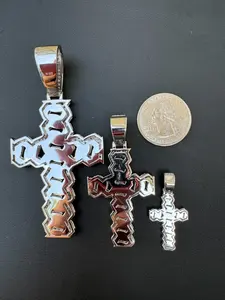 Colgante de Cruz con Eslabones Cubanos de Miami, con Moissanita Redonda de Plata 925, Chapado en Oro Rosa, Estilo Hip Hop para Mujer, 3 Tamaños, Regalo Perfecto - Product Image 2