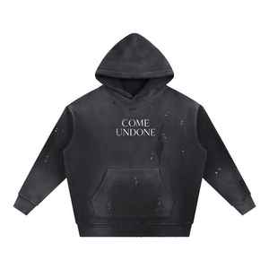 Sudadera con Capucha Oversize de Poliéster/Algodón Premium 400 GSM con Lavado Ácido, Estilo Vintage Desgastado, con Cremallera y Pedrería, para Invierno y Streetwear - Product Image 1
