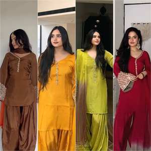 Conjunto de Kurta de corte recto verde lima con dupatta elegante con estampado de hojas y delicado bordado en el escote elaborado en ropa ligera - Product Image 6