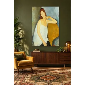 Fida Modigliani Portrait assis de Jeanne Hbuterne en robe blanche Impression sur toile - Product Image 4