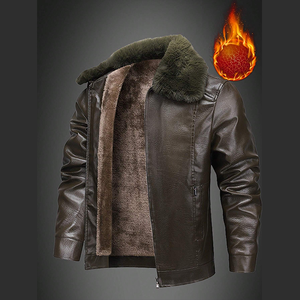 Veste en cuir PU à col roulé de qualité supérieure pour hommes, style vintage avec logo ample brodé, pour veste de moto en cuir - Product Image 1