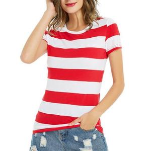 Camiseta transpirable de secado rápido para mujer, ropa informal personalizada, fabricante de fábrica, a rayas - Product Image 1