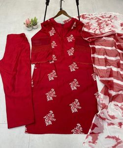 FANCY ROMAN SILK EMBROIDERY WORK TOP BOTTOM WITH DUPATTA FESTIVE WEAR WHOLESALE PRICE ETHNIC GARMENT RANI INDIAN PAKISTANI SET - Product Image 4