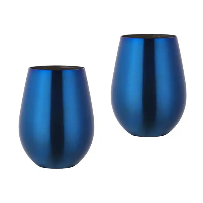थोक नीला रंग प्रीमियम गुणवत्ता वाला स्टेनलेस स्टील वैक्यूम इंसुलेटेड वाइन टम्बलर डबल वॉल स्टेमलेस वाइन ग्लास