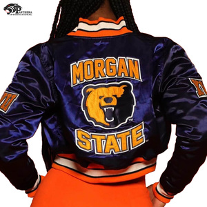 แจ็กเก็ตเบสบอลผ้าซาตินปิดด้วยกระดุมกระดุมแป๊กสวมใส่สบายสำหรับโรงเรียนและมหาวิทยาลัย - Product Image 1