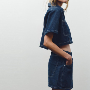 ชุดสองชิ้นผ้ายีนส์ลำลองสำหรับผู้หญิงฤดูร้อนเสื้อครอปแขนสั้นทรงหลวมมีกระเป๋าและชุดแฟชั่นคุณภาพสูงสั้น - Product Image 2