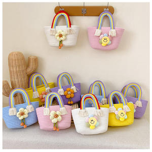 Children's Cotton Rope Woven Breathable Ultra-Light Handbag Shoulder Bag for Women Toddler Gift Sunflower Cartoon Rainbow Design - Product Image 5
