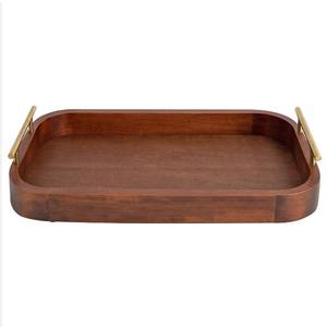 Bandeja de bambú natural para servir alimentos con asas de metal para uso en el hogar y el restaurante Pedido mínimo 20 piezas - Product Image 2