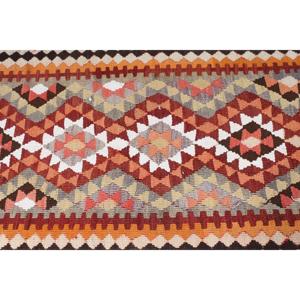 Vintage Turkish Kilim <b>Runner</b> Rug 2.9x15.3 ft, <b>Red</b> Check Rug Wool - Product Image 5
