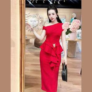 Ensemble décontracté à motif solide à la mode jupe crayon maigre et tissu à tricoter long chemisier à épaules dénudées pour le style de bureau - Product Image 3