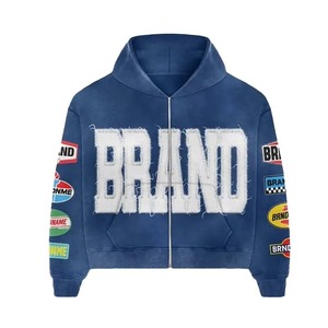<b>Distressed</b> Embroidery Sun Faded Casual Two Piece Tracksuits Custom Design Logo Winter Fashion Street Wear Low MOQ Zipper 100% - Product Image 2
