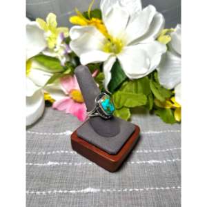 Navajo-Made Sterling Silver <b>Ring</b> with Natural Sonoran Mountain <b>Turquoise</b> Size 9 Bezel Setting Gift - Product Image 2