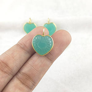 Pendentif en forme de cœur en calcédoine aqua, pierre précieuse sculptée, bijoux en or vermeil, accessoires de fabrication de colliers, fournisseurs en gros - Product Image 6