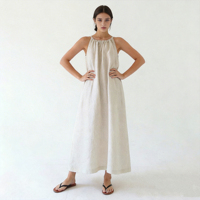 Robe maxi de maternité d'été 100% lin - Robe élégante à bretelles, sans manches, sexy, décontractée, douce pour la peau