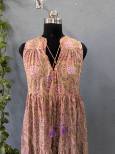 Pur coton robe d'été femmes sans manches Style bohème imprimé fleuri main bloc imprimé léger robe florale robe indienne - Product Image 4