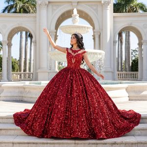 Abiti da cerimonia Jancember 8512 rosso brillante con paillettes per quinceañera - Product Image 1