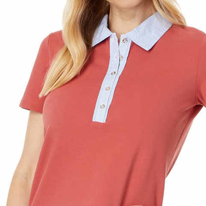 Polo pour femme de haute qualité à manches courtes, col contrastant, décontracté, en coton, coupe ajustée, pour le golf et le tennis - Product Image 2