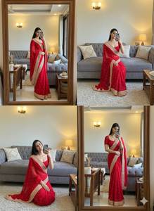 Sari indien traditionnel brodé de longueur au sol pour les mariages, les festivals, les rassemblements familiaux, artisanal indien pakistanais - Product Image 4