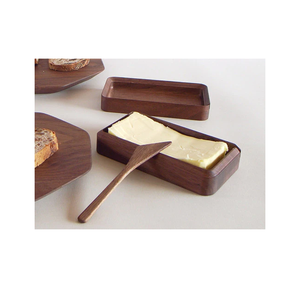 Conception fantaisie Unique en bois plat à beurre gardien conteneur stockage des aliments boîte à beurre avec couteau produit de vente chaude - Product Image 1