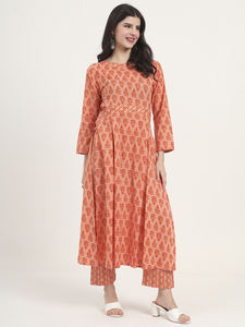 ชุดเดรสแม็กซี่แขนยาวพิมพ์ลายดอกไม้สีพีชสีส้มสำหรับผู้หญิงชุดเดรสแม็กซี่พร้อมกางเกงสำหรับงานปาร์ตี้ - Product Image 4