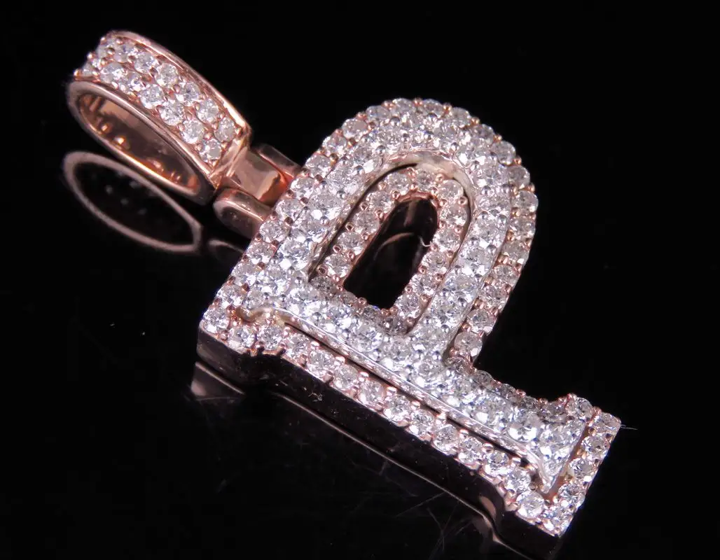 Pingente personalizado de letras inicial, charme com diamante cravejado com diamantes de moissanite em 10k dois tons de ouro