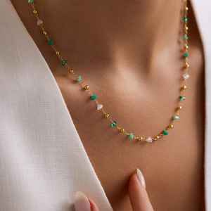 Collier en perles de cristal de jade, argent sterling 925, plaqué or 14 carats, chaîne en verre, bijoux en pierres précieuses, cadeau pour femme - Product Image 5