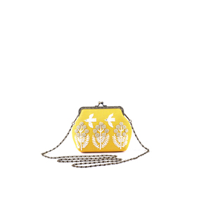 Petit sac en lin avec reliure en cuivre et trois Branches de perles de verre à paillettes, deux oiseaux brodés et bandoulière en chaîne, vente en gros - Product Image 2