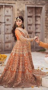 2024 colección de bodas nueva blusa de novia naranja bordado pesado vestido de cristal red adornado Lehenga Dupatta indio - Product Image 3