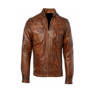 Chaqueta de Cuero Genuino para Hombre, Estilo Motociclista, Corte Ajustado - Product Image 2