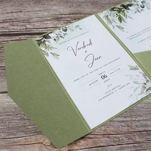 Carte d'invitation de <span class=keywords><strong>mariage</strong></span> en papier mat vert olive pour fête de fiançailles et célébration, invitation de <span class=keywords><strong>mariage</strong></span> à pochette - Product Image 5