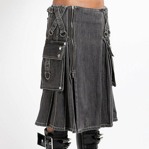 Kilt de Mezclilla 100% Negro para Hombre, con Bolsillos Cargo, Cierre de Cremallera Frontal, Estilo Escocés de Moda 2026 - Product Image 6