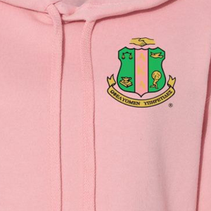 Sudadera con Capucha Corta de Felpa para Mujer AKA Crest Shield, Sudadera Corta Premium Personalizada para Hermandades Griegas, Color Rosa Claro - Product Image 5