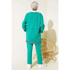 ชุด2ชิ้นซิปคอเสื้อมีโครงสีเขียว - Product Image 4